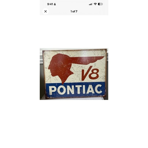 Pontiac V8 classic logo General Motors Tin Sign wall decor 12.5 x 16 Made in USA - Picture 1 of 7